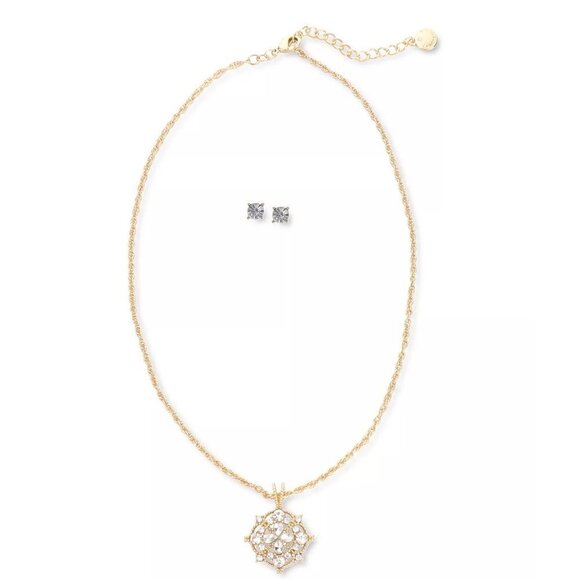 Charter Club Gold-Tone Crystal Filigree Pendant Necklace & Stud Earrings‎ Set - Picture 1 of 6